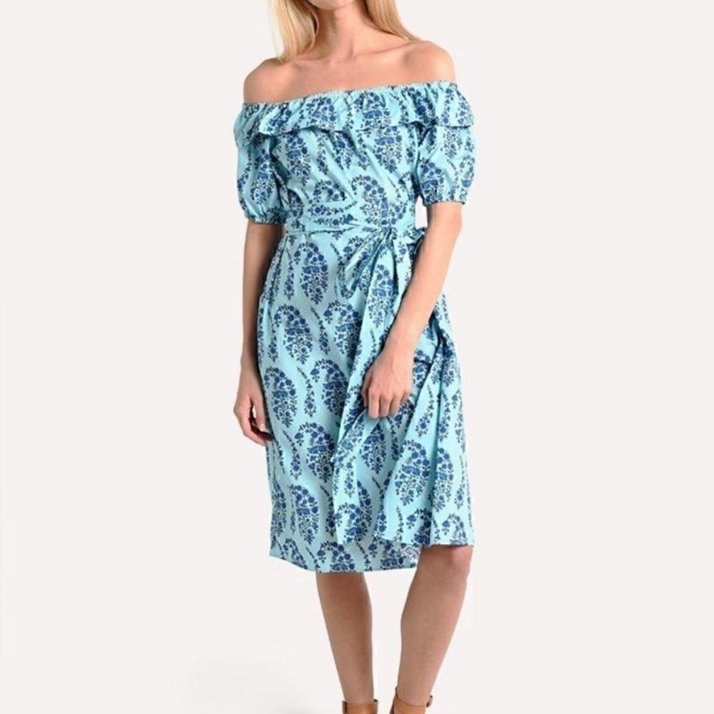 SOLD OUT ONLINE NWT M.D.S. Stripes Amy Striped Off-The-Shoulder Dress